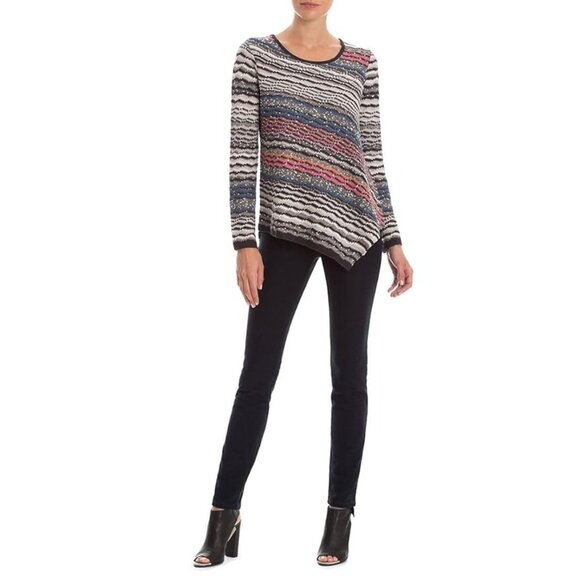 Nic+Zoe Womens Long-Sleeve Asymmetrical Hem Striped Sweater Small Multicolor - Picture 4 of 9